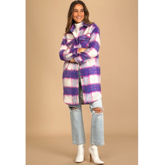 NWT Blank NYC Prime Time Brushed Long Shacket in Fuchsia Multi